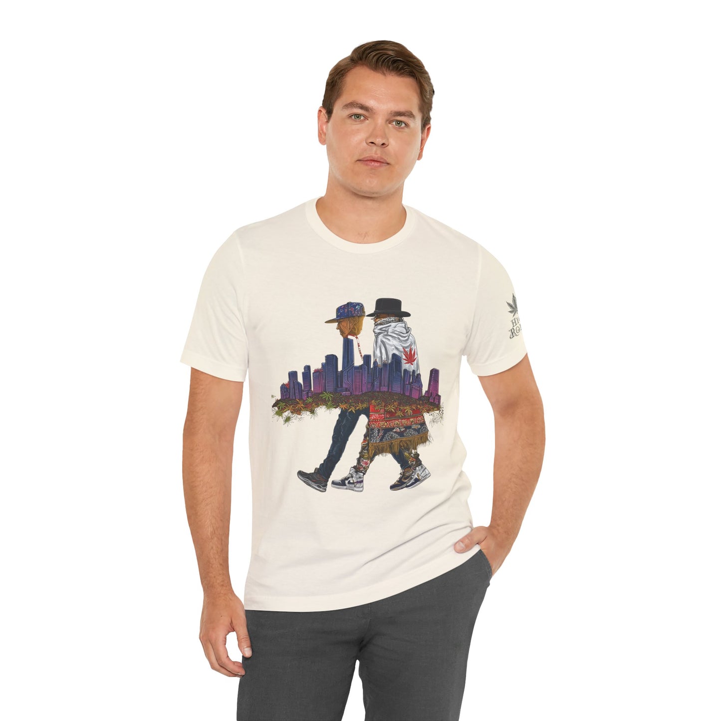 High Roller Urban Legends Cannabis T-Shirt - Premium 420 City Skyline Street Culture Double Exposure Apparel