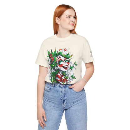 High Roller Jester Queen Cannabis T-Shirt - Premium 420 Harlequin Beauty Holiday Celebration Apparel
