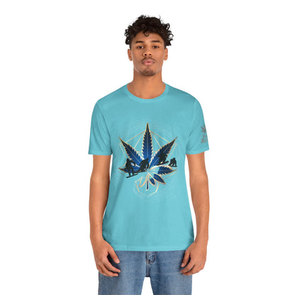 Sacred Geometry Snowboard Premium Cannabis Culture T-Shirt - Emerald Green Tee With Action Sports And Crystalline Cannabis Geometric Mandala