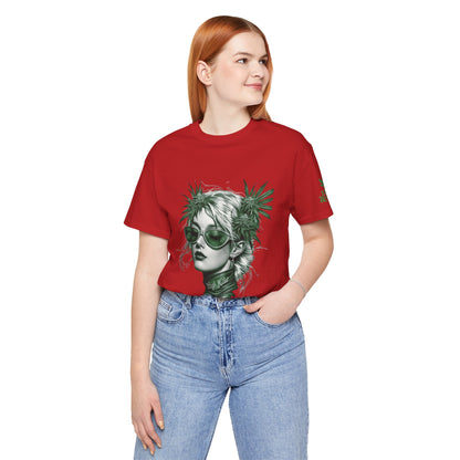 Green Queen T-Shirt - Premium Airlume Cotton Cannabis Crown Portrait Art Tee