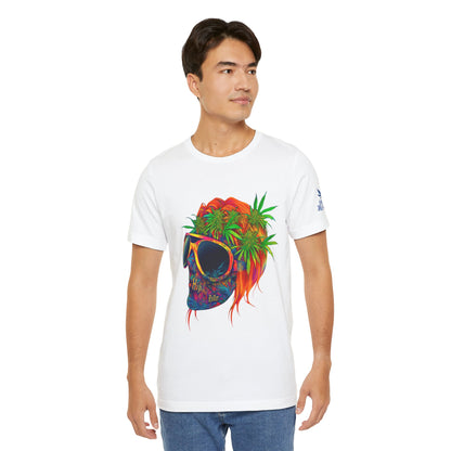 Psychedelic Summer Skull HIGH ROLLER T-Shirt - Premium Cannabis Vibes Apparel"