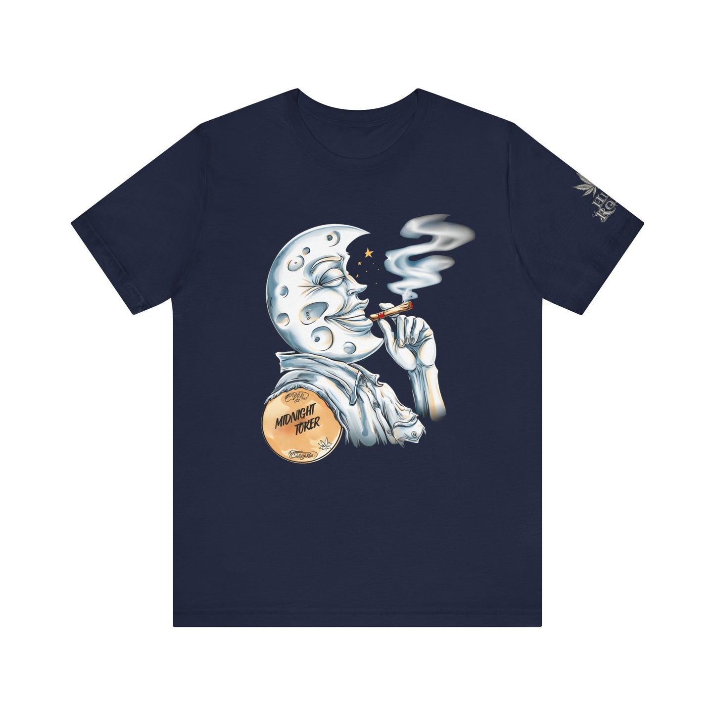 Midnight Toker Moon Tee - Celestial Cannabis Art Design | High Roller