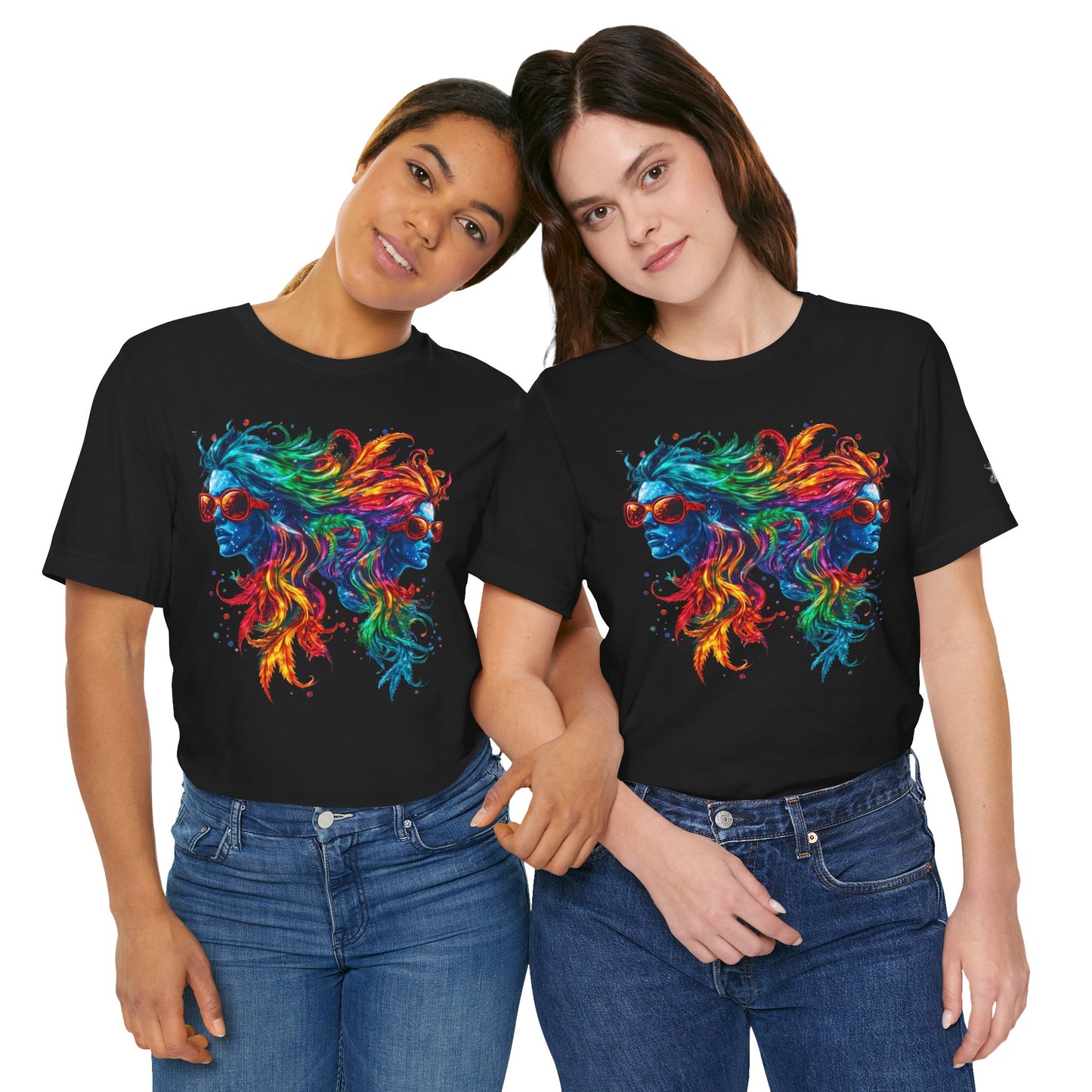 Spectrum Sisters T-Shirt - Premium Airlume Cotton Cannabis Rainbow Psychedelic Art Tee