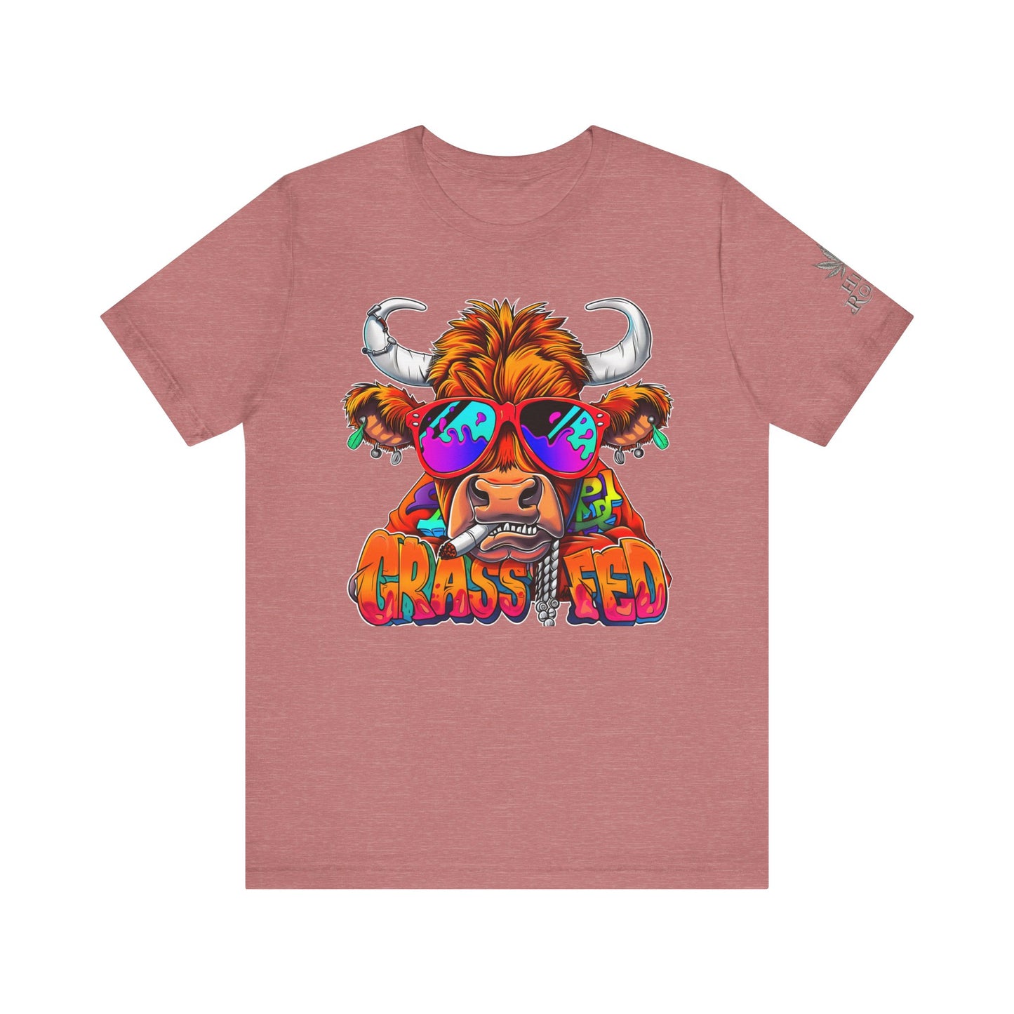 High Roller Grass Fed Cannabis T-Shirt - Premium 420 Highland Cow Humor Psychedelic Sunglasses Farm Culture Comedy Apparel