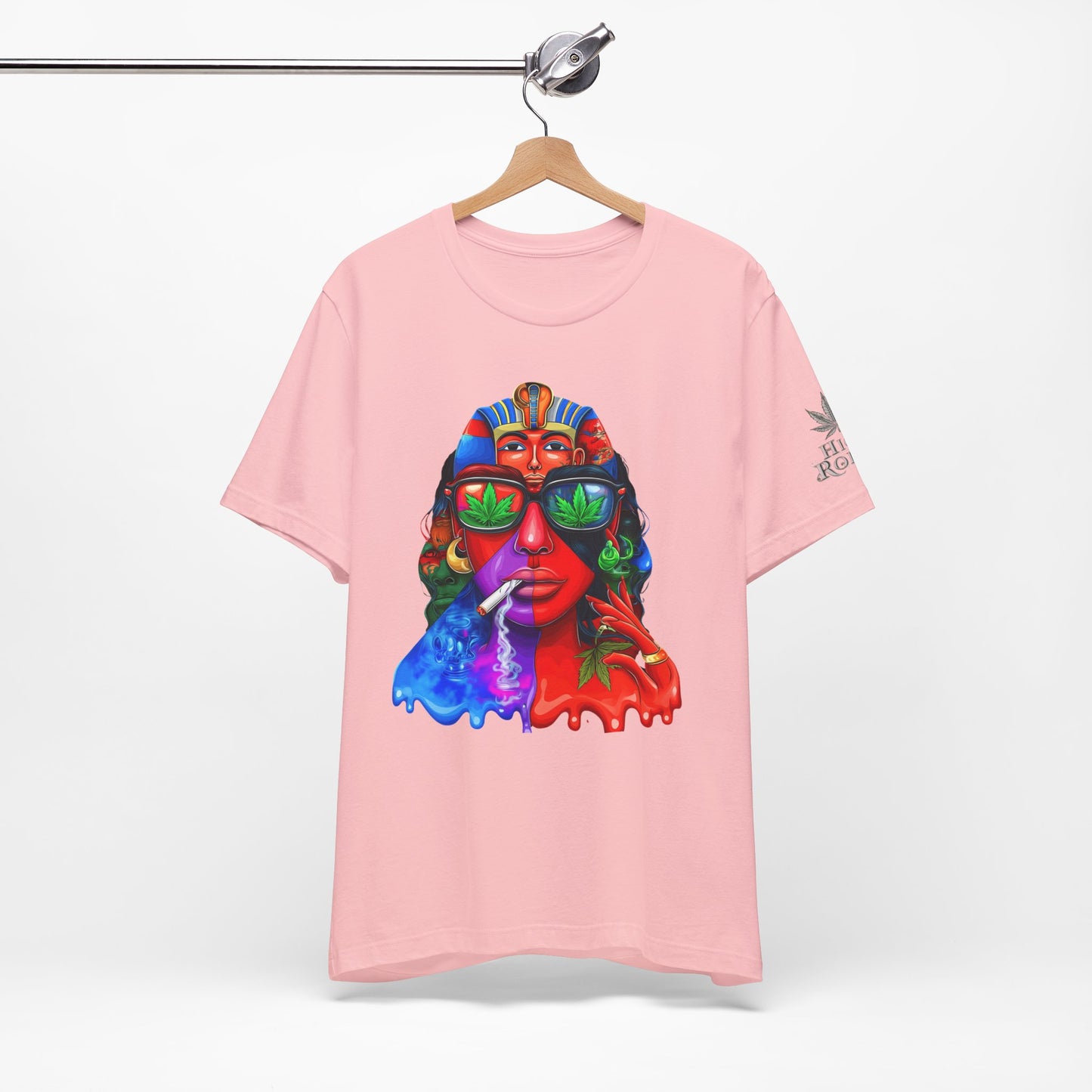 Pharaoh Vision Premium Cannabis Culture T-Shirt - Ancient Egyptian Royalty With Modern Cannabis Celebration And Psychedelic Split-Face Art