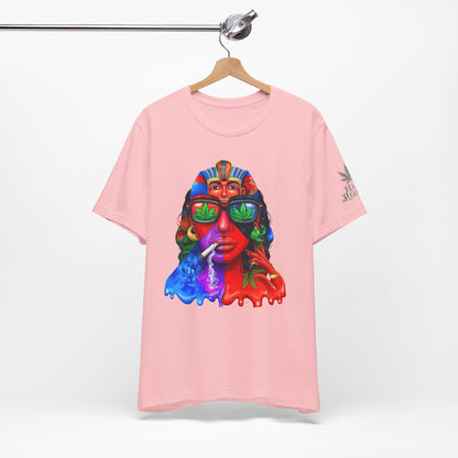 Pharaoh Vision Premium Cannabis Culture T-Shirt - Ancient Egyptian Royalty With Modern Cannabis Celebration And Psychedelic Split-Face Art