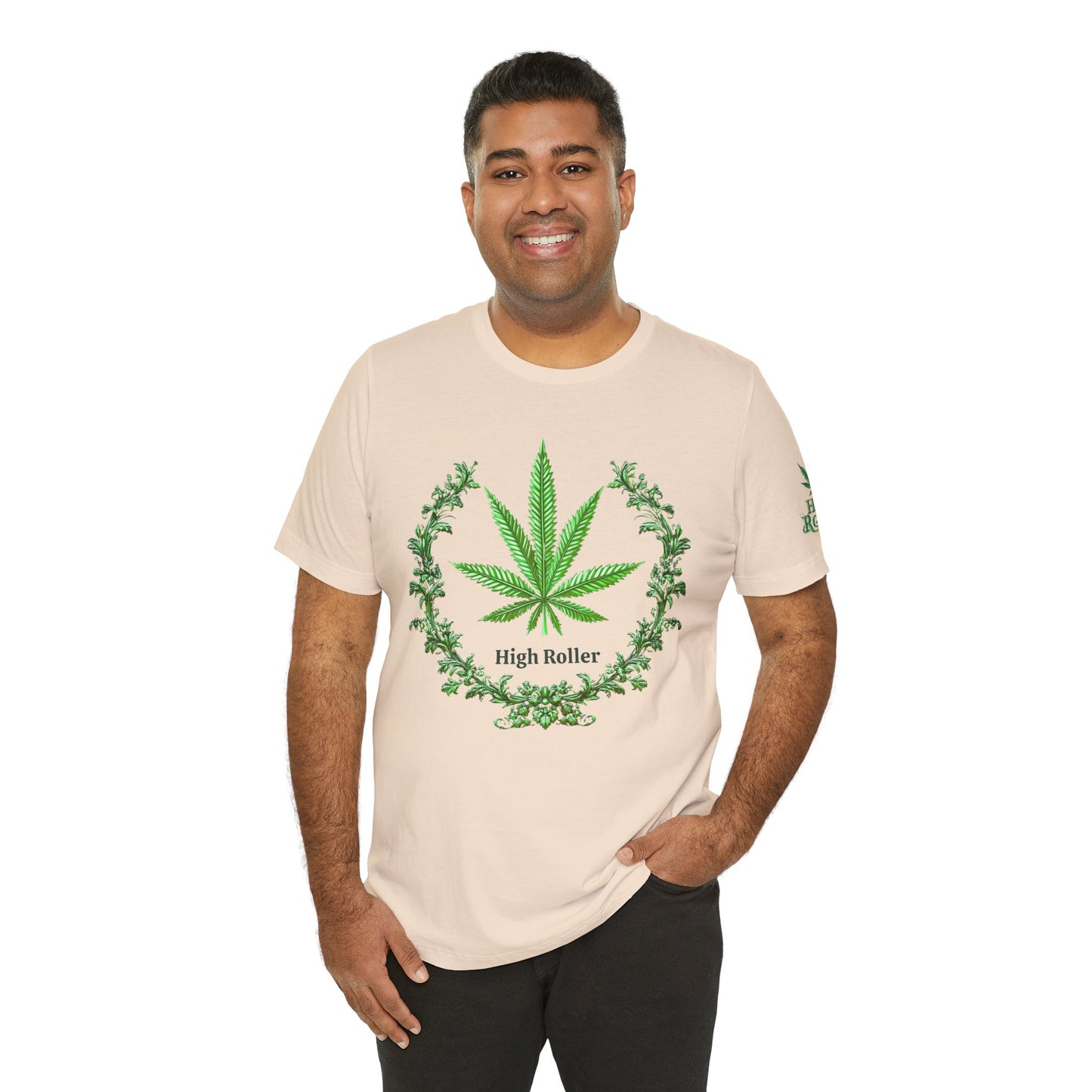 Cannabis Crest Wreath Tee - Botanical Elegance Art Design | High Roller