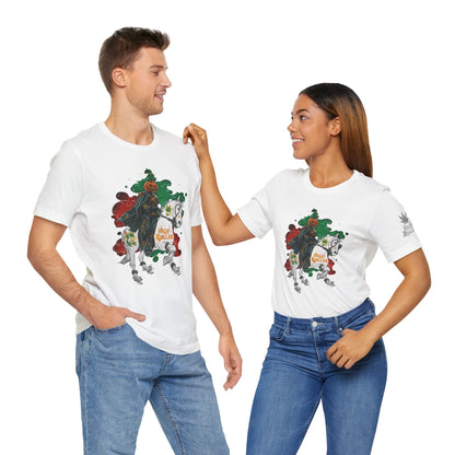 Headless Horseman HIGH ROLLER Halloween Cannabis T-Shirt - Premium Pumpkin Rider Skeletal Steed 420 Apparel