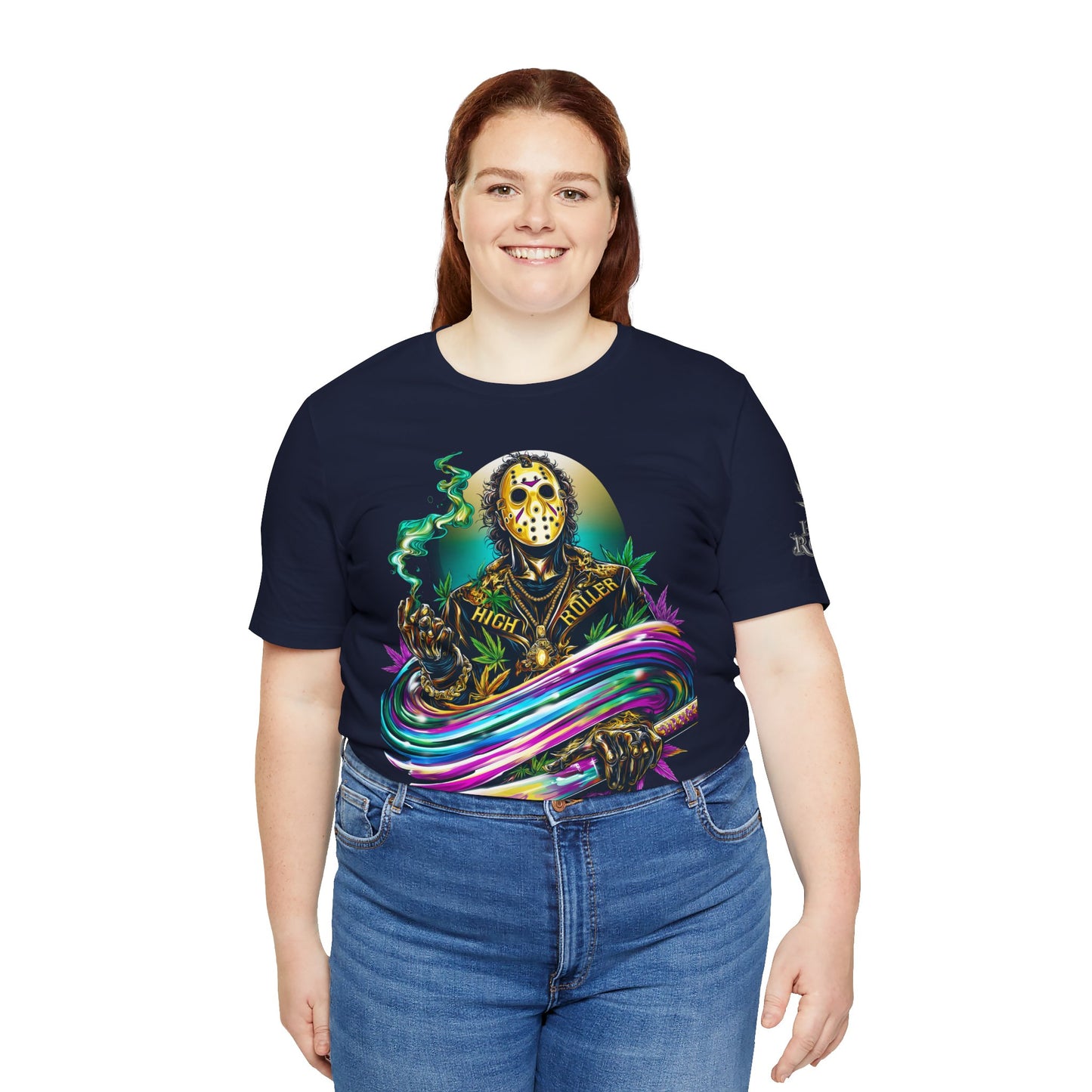 Psychedelic Jason Swoosh Cannabis T-Shirt - Premium Horror 420 Orange Edition Apparel