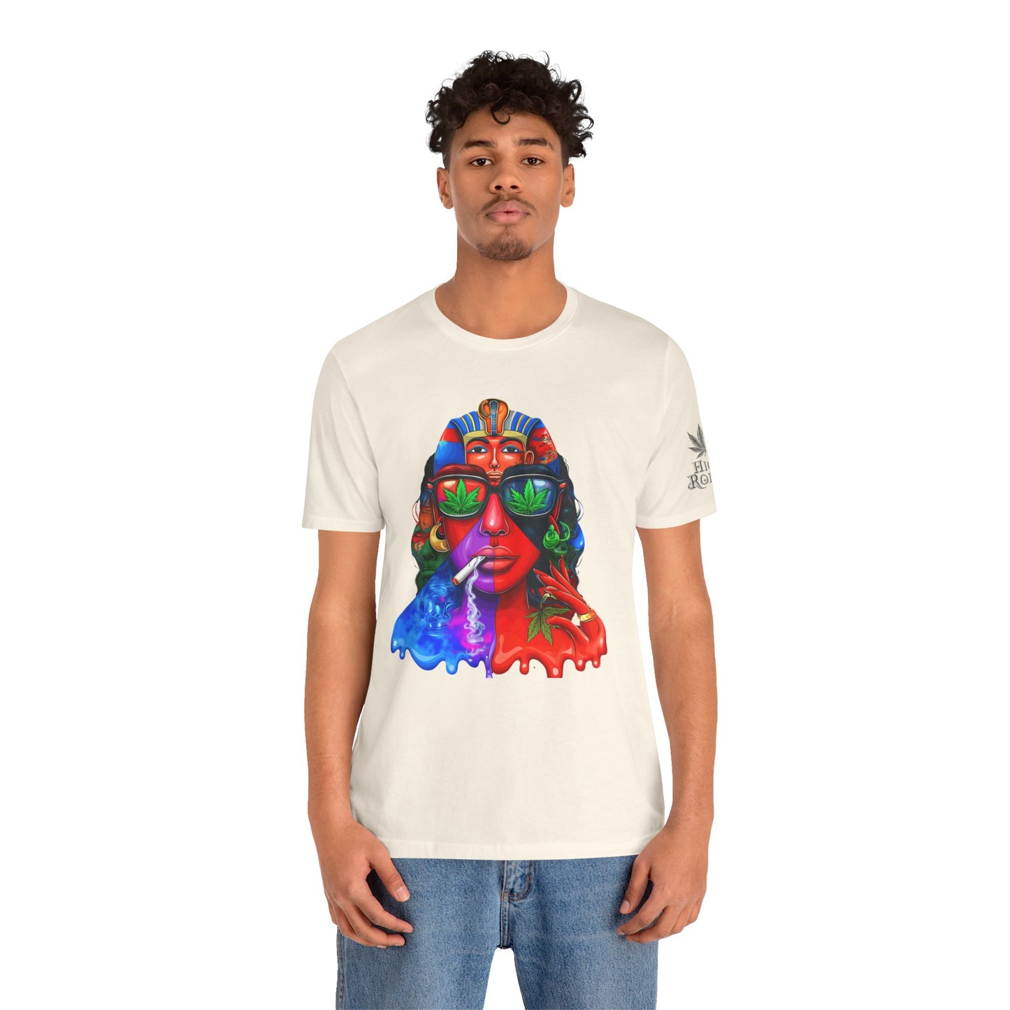 Pharaoh Vision Premium Cannabis Culture T-Shirt - Ancient Egyptian Royalty With Modern Cannabis Celebration And Psychedelic Split-Face Art