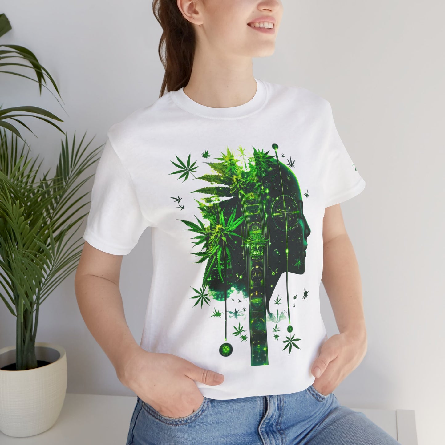 Digital Mind Tee - Premium Airlume Cotton Cannabis Culture Tech Art Matrix Design