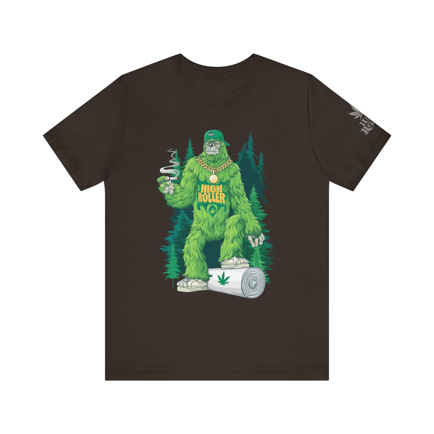 Bigfoot HIGH ROLLER Halloween Cannabis Forest T-Shirt - Premium Sasquatch Lifestyle Legend 420 Apparel