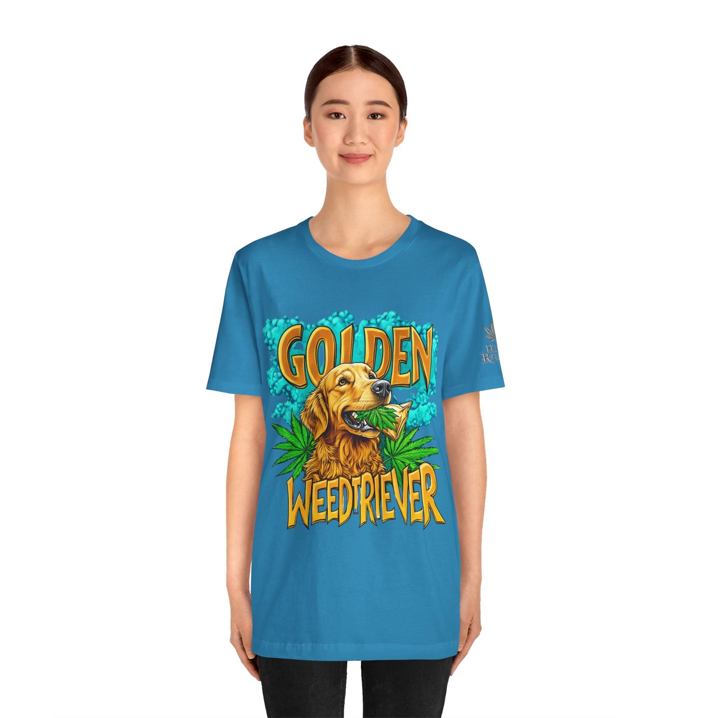 High Roller Golden Weedtriever Cannabis T-Shirt - Premium 420 Dog Lover Humor Golden Retriever Pun Comedy Pet Culture Apparel