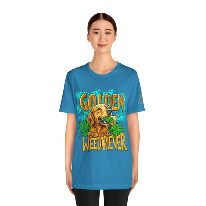 High Roller Golden Weedtriever Cannabis T-Shirt - Premium 420 Dog Lover Humor Golden Retriever Pun Comedy Pet Culture Apparel