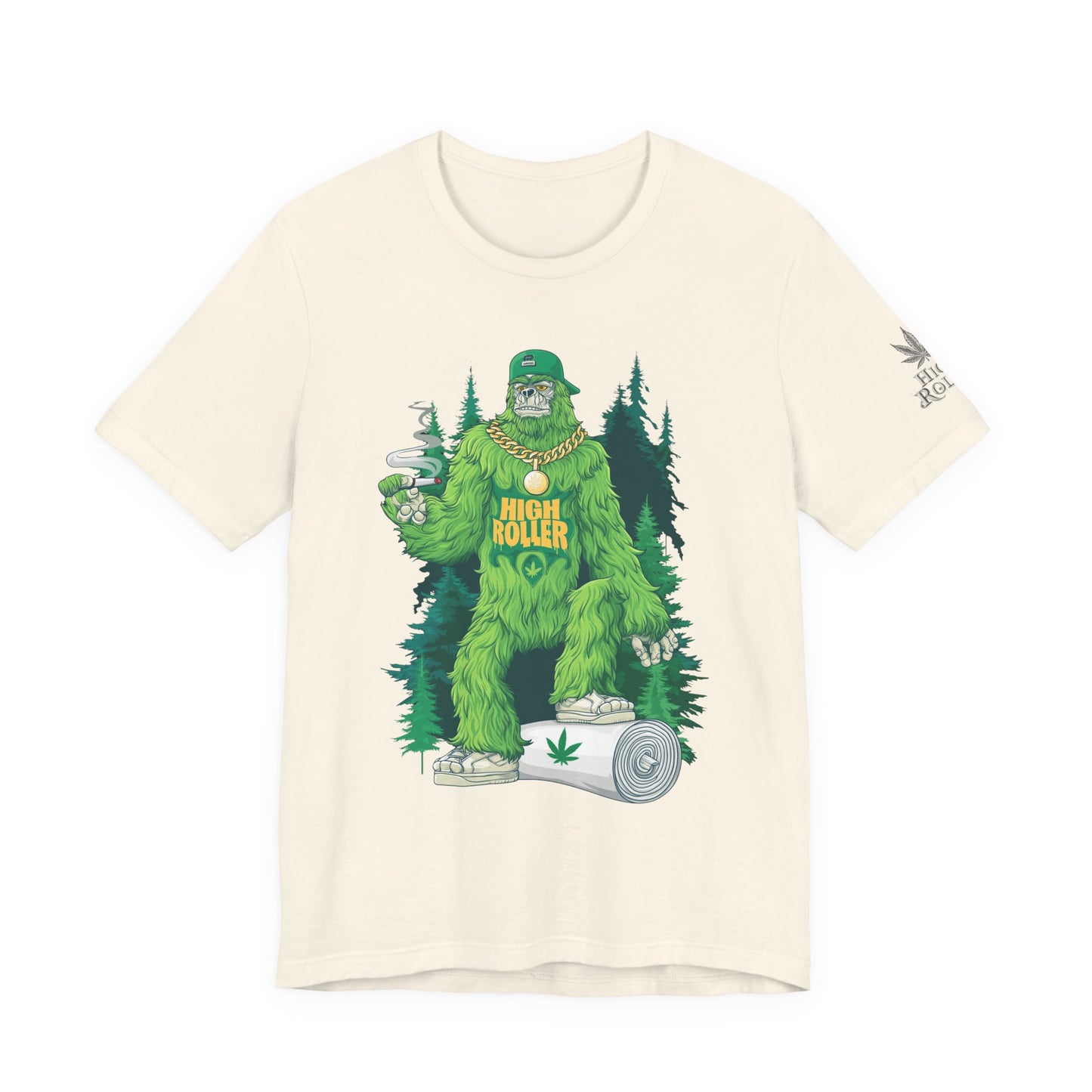 Bigfoot HIGH ROLLER Halloween Cannabis Forest T-Shirt - Premium Sasquatch Lifestyle Legend 420 Apparel