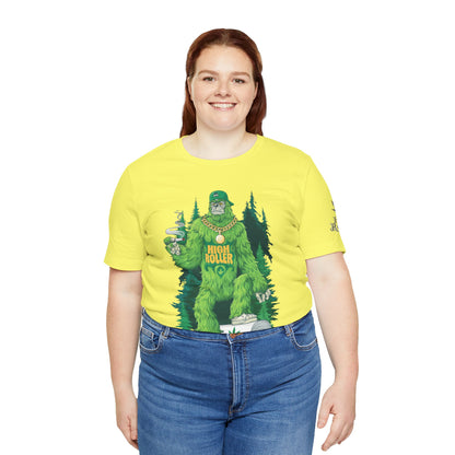 Bigfoot HIGH ROLLER Halloween Cannabis Forest T-Shirt - Premium Sasquatch Lifestyle Legend 420 Apparel