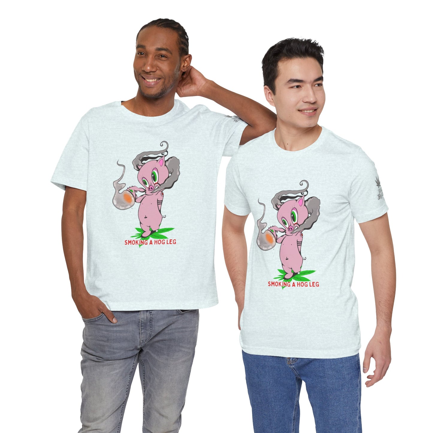 Smoking Hog Leg Pink Pig Tee - Premium Airlume Cotton Cannabis Culture Art