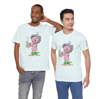 Smoking Hog Leg Pink Pig Tee - Premium Airlume Cotton Cannabis Culture Art