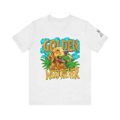 High Roller Golden Weedtriever Cannabis T-Shirt - Premium 420 Dog Lover Humor Golden Retriever Pun Comedy Pet Culture Apparel