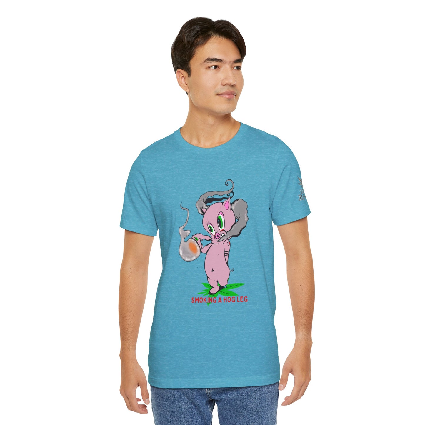 Smoking Hog Leg Pink Pig Tee - Premium Airlume Cotton Cannabis Culture Art