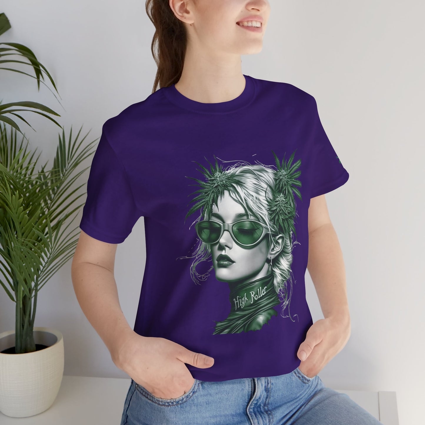 Green Queen T-Shirt - Premium Airlume Cotton Cannabis Crown Portrait Art Tee