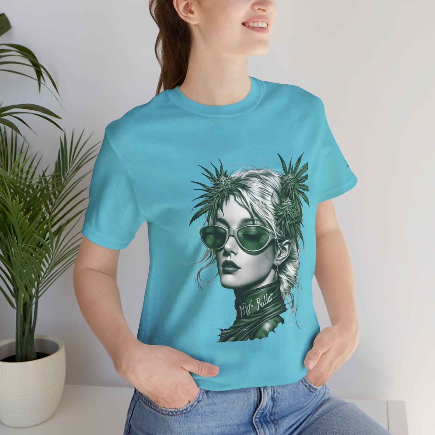 Green Queen T-Shirt - Premium Airlume Cotton Cannabis Crown Portrait Art Tee