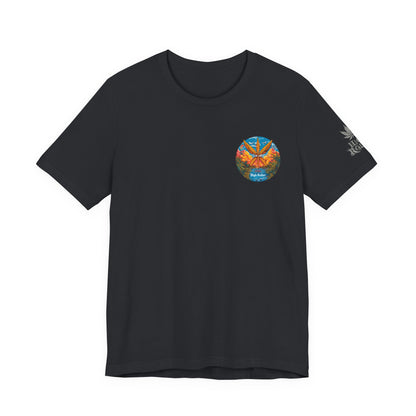 Cannabis Paradise Circle Tee - Tropical Sunset Art Design | High Roller