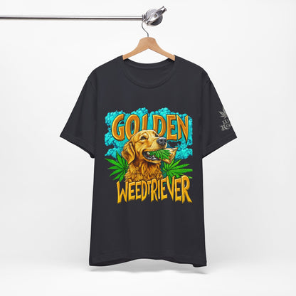 High Roller Golden Weedtriever Cannabis T-Shirt - Premium 420 Dog Lover Humor Golden Retriever Pun Comedy Pet Culture Apparel