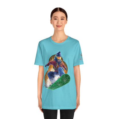 High Roller Snowboard Cannabis T-Shirt - Premium 420 Winter Sports Action Shred Mountain Lifestyle Apparel