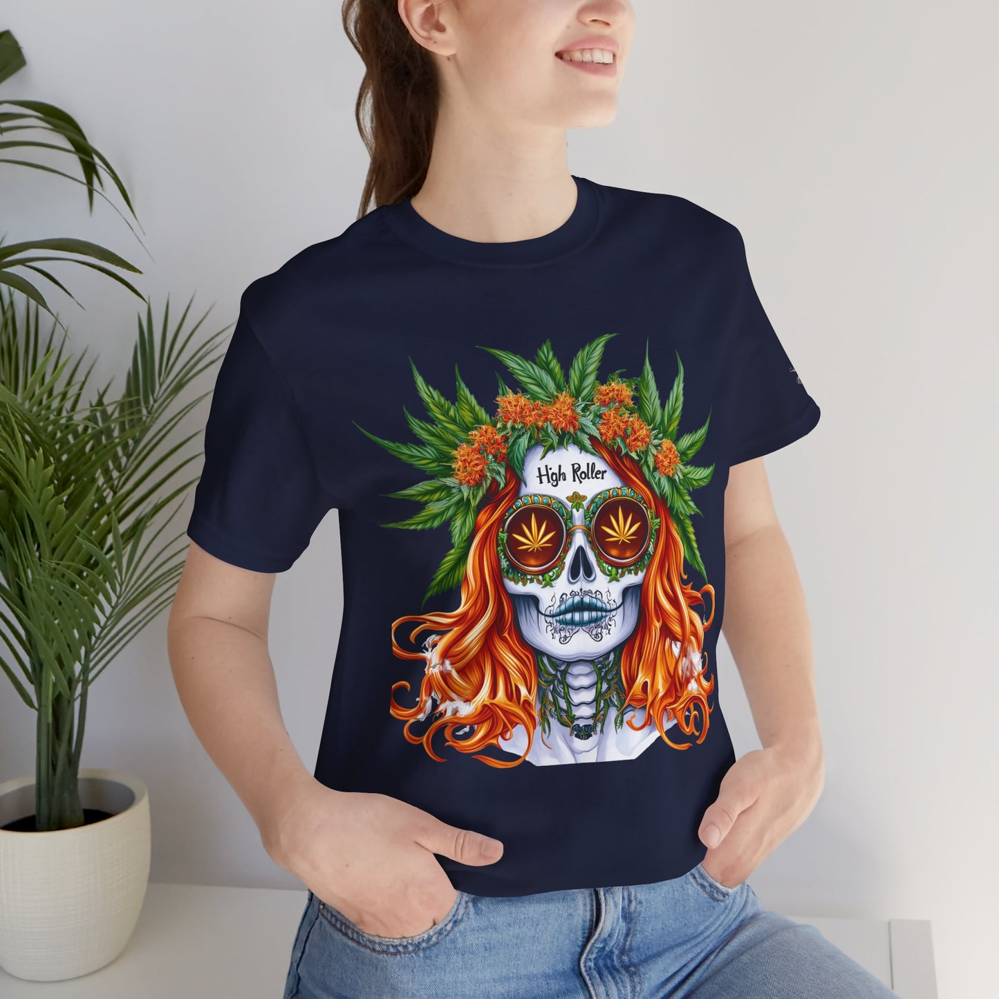 Sugar Skull Goddess Tee - Premium Airlume Cotton Cannabis Culture Day of Dead Art