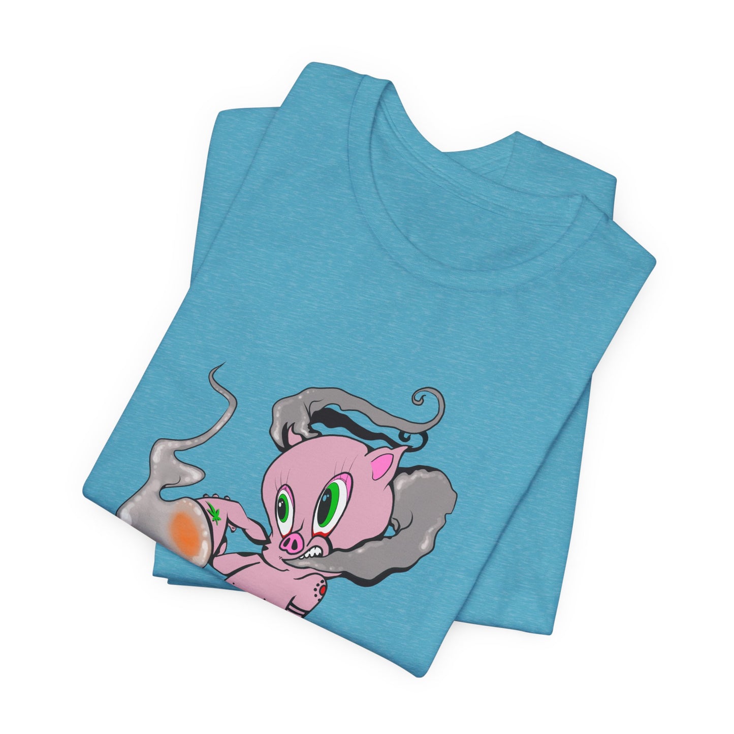 Smoking Hog Leg Pink Pig Tee - Premium Airlume Cotton Cannabis Culture Art