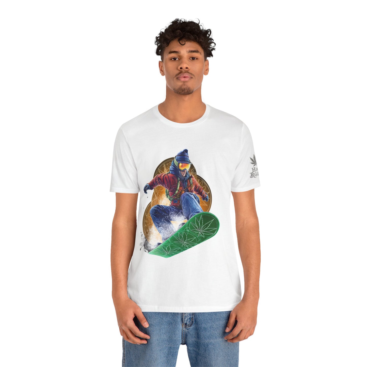 High Roller Snowboard Cannabis T-Shirt - Premium 420 Winter Sports Action Shred Mountain Lifestyle Apparel