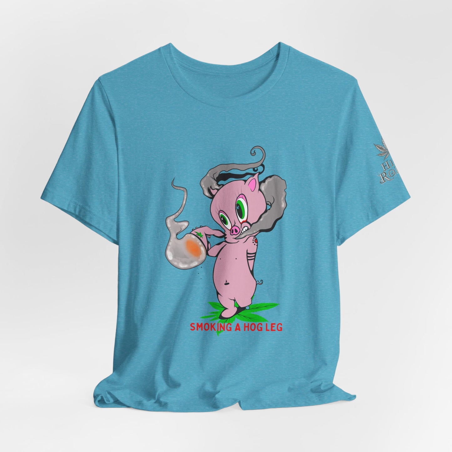 Smoking Hog Leg Pink Pig Tee - Premium Airlume Cotton Cannabis Culture Art