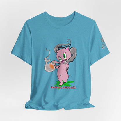 Smoking Hog Leg Pink Pig Tee - Premium Airlume Cotton Cannabis Culture Art
