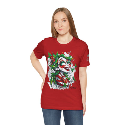 High Roller Jester Queen Cannabis T-Shirt - Premium 420 Harlequin Beauty Holiday Celebration Apparel