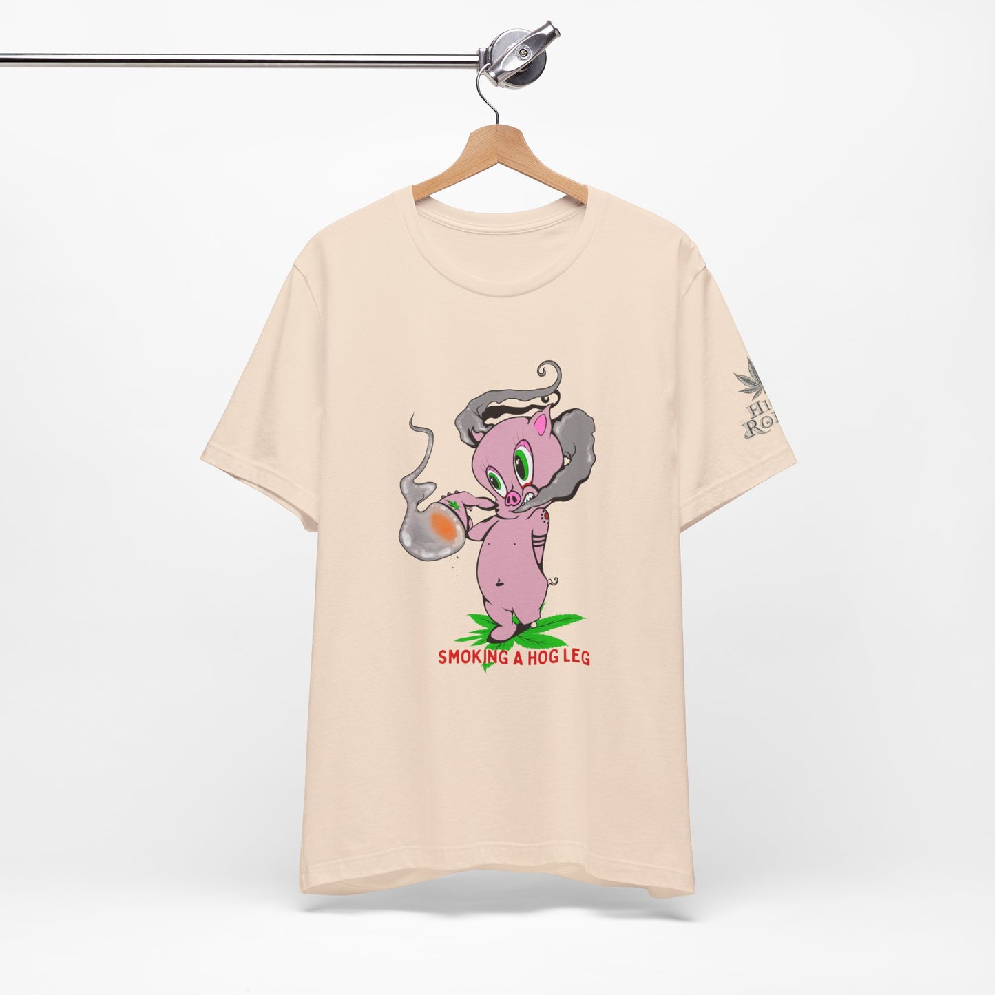 Smoking Hog Leg Pink Pig Tee - Premium Airlume Cotton Cannabis Culture Art