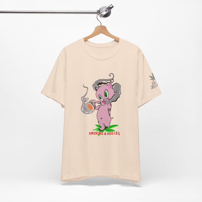Smoking Hog Leg Pink Pig Tee - Premium Airlume Cotton Cannabis Culture Art