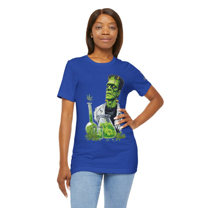 Frankenstein's Laboratory HIGH ROLLER Halloween Cannabis T-Shirt - Premium Monster Scientist 420 Experiment Apparel