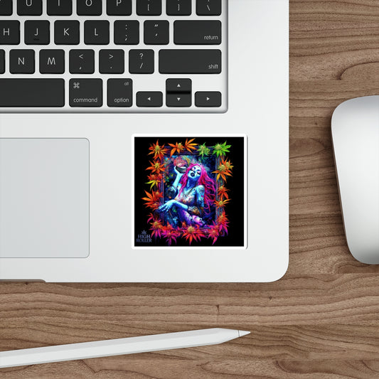 Neon Cannabis Art Sticker | High Roller Psychedelic Woman | Premium Die-Cut Vinyl Decal