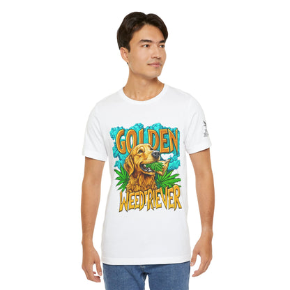 High Roller Golden Weedtriever Cannabis T-Shirt - Premium 420 Dog Lover Humor Golden Retriever Pun Comedy Pet Culture Apparel