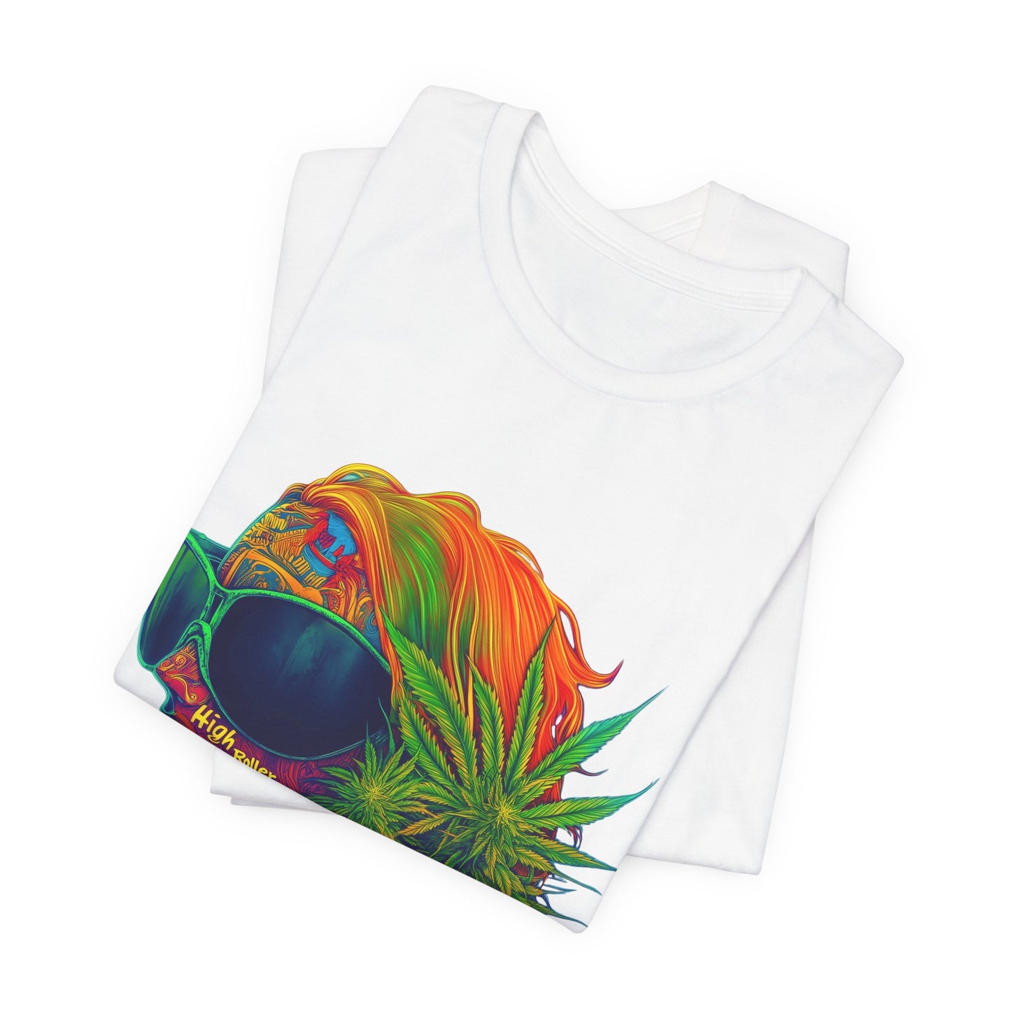 Psychedelic Cannabis Skull Tee - Neon Profile Art Design | High Roller