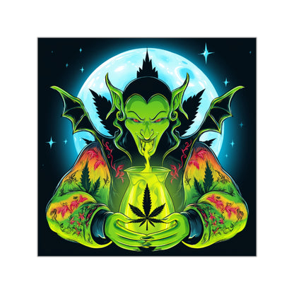 Vampire Cannabis Guardian Halloween Sticker - Premium Bat-Winged Demon HIGH ROLLER Moonlight Keeper 420 Vinyl Decal