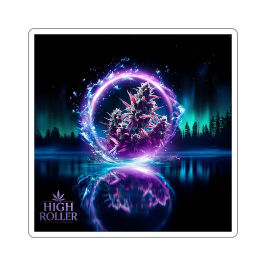 Cosmic Cannabis Energy Sphere Sticker | High Roller Aurora Art | Premium Die-Cut Vinyl Decal
