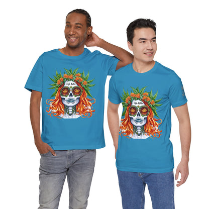 Sugar Skull Goddess Tee - Premium Airlume Cotton Cannabis Culture Day of Dead Art