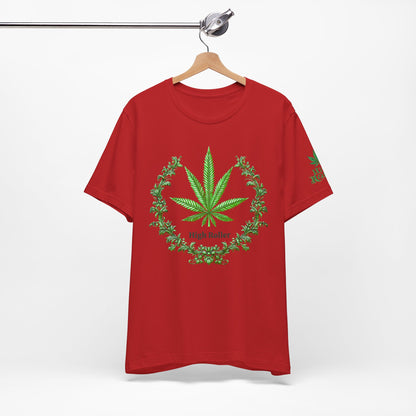 Cannabis Crest Wreath Tee - Botanical Elegance Art Design | High Roller