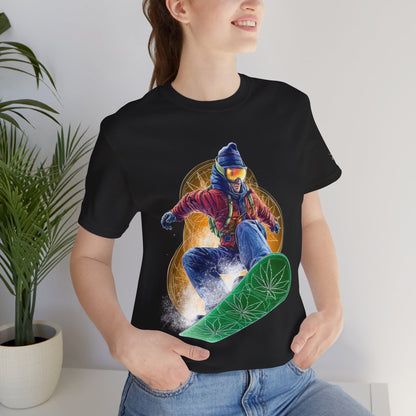 High Roller Snowboard Cannabis T-Shirt - Premium 420 Winter Sports Action Shred Mountain Lifestyle Apparel