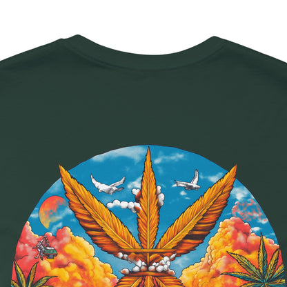 Cannabis Paradise Circle Tee - Tropical Sunset Art Design | High Roller