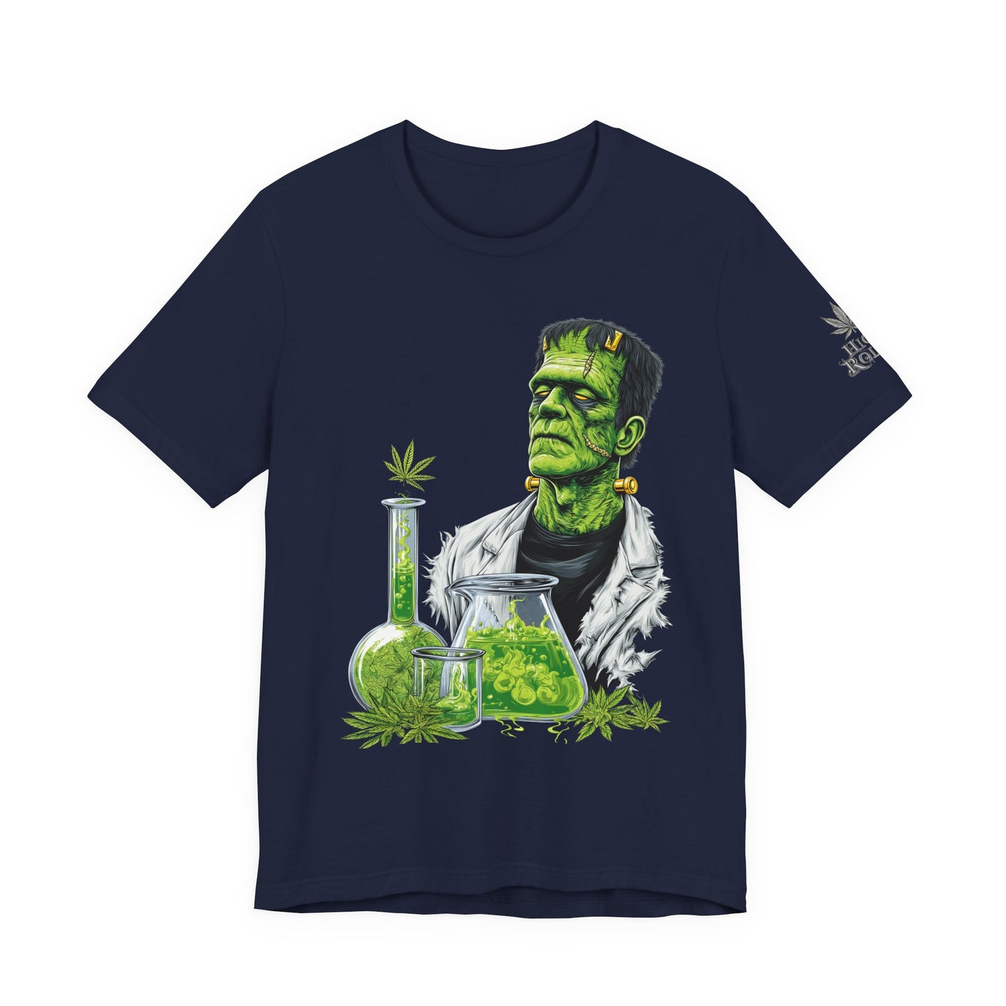 Frankenstein's Laboratory HIGH ROLLER Halloween Cannabis T-Shirt - Premium Monster Scientist 420 Experiment Apparel