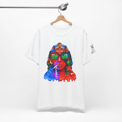Pharaoh Vision Premium Cannabis Culture T-Shirt - Ancient Egyptian Royalty With Modern Cannabis Celebration And Psychedelic Split-Face Art