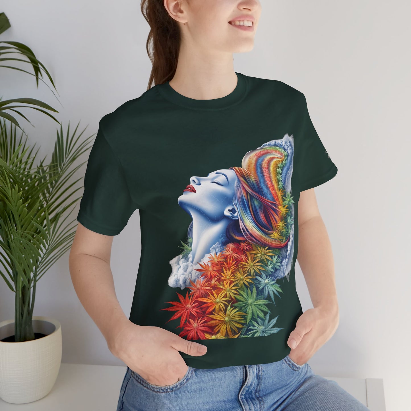 Rainbow Bloom Tee - Premium Airlume Cotton Cannabis Culture Spectrum Goddess Art